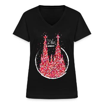 Kölner Dom Karneval Fasching konfetti Kölnerin - Frauen-T-Shirt mit V-Ausschnitt - Schwarz - Vorne - Lela (165cm)