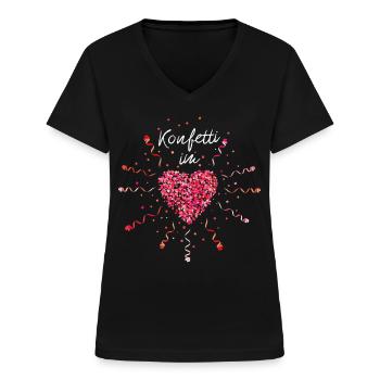 Konfetti im Herz Karneval Fasching Jeck - Frauen-T-Shirt mit V-Ausschnitt - Schwarz - Vorne - Lela (165cm)