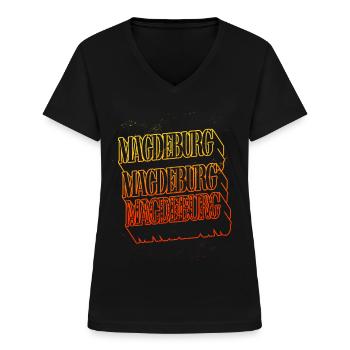 Magdeburg Deutschland Stadt Skyline Heimat Schrift - Frauen-T-Shirt mit V-Ausschnitt - Schwarz - Vorne - Lela (165cm)