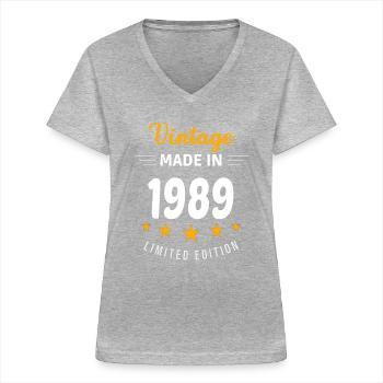 Vintage made in 1989 - Women's V-neck T-shirt - sports grey - Front - Lela (165cm)