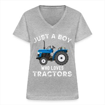 Just a boy who loves tractors - Women's V-neck T-shirt - sports grey - Front - Lela (165cm)