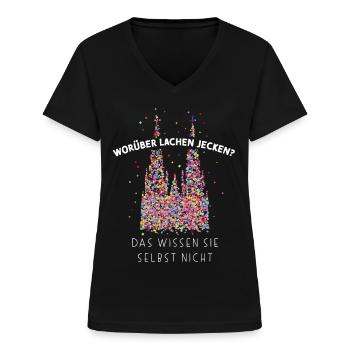 Kölner Dom Karneval Fasching Fasnacht Konfetti - Frauen-T-Shirt mit V-Ausschnitt - Schwarz - Vorne - Lela (165cm)