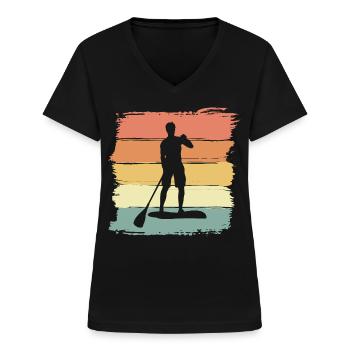 Paddleboard vintage retro paddleboard laying - Women's V-neck T-shirt - black - Front - Lela (165cm)