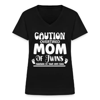 Vorsicht Übermüdete Mutter von Zwillingen Mama - Frauen-T-Shirt mit V-Ausschnitt - Schwarz - Vorne - Lela (165cm)
