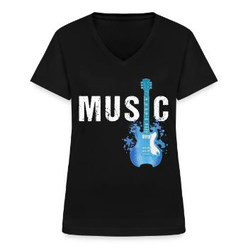 Musikgitarre akustische Elektrikgitarrist Aquarell - Frauen-T-Shirt mit V-Ausschnitt - Schwarz - Vorne - Lela (165cm)