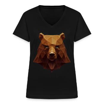 Niedliche Bärenkopf Polygon niedrige Polybären - Frauen-T-Shirt mit V-Ausschnitt - Schwarz - Vorne - Lela (165cm)