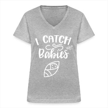 Pillo bebés obstétrica matronas matronas - Camiseta de mujer con cuello de pico - gris jaspeado - delante - Lela (165cm)