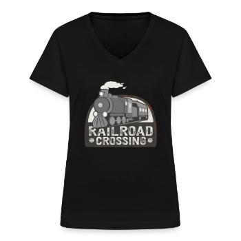 Eisenbahn Kreuzung Eisenbahnliebhaber Lokomotive - Frauen-T-Shirt mit V-Ausschnitt - Schwarz - Vorne - Lela (165cm)