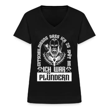 Wikinger Nordische Mythologie - Frauen-T-Shirt mit V-Ausschnitt - Schwarz - Vorne - Lela (165cm)