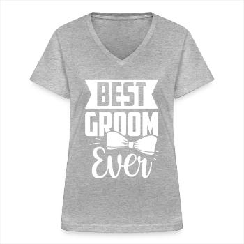 Meilleure fête de mariage du marié - T-shirt col V Femme - gris chiné - Devant - Lela (165cm)