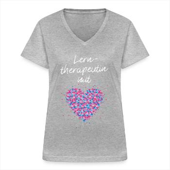 Lerntherapeutin mit Herz Lerntherapie Nachhilfe - Frauen-T-Shirt mit V-Ausschnitt - Grau meliert - Vorne - Lela (165cm)