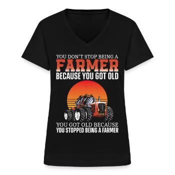 Farming Farmer Retired Grandpa - Women's V-neck T-shirt - black - Front - Lela (165cm)