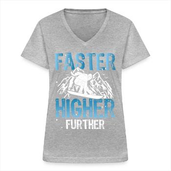 Snowboarder plus vite plus haut snowboarder plus haut - T-shirt col V Femme - gris chiné - Devant - Lela (165cm)