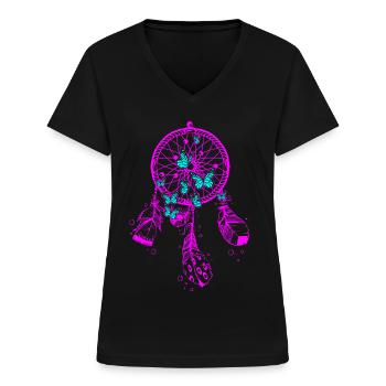 Traumfänger 60er Jahre - Frauen-T-Shirt mit V-Ausschnitt - Schwarz - Vorne - Lela (165cm)