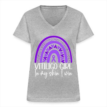 Vitiligo World Vitiligo Day - Frauen-T-Shirt mit V-Ausschnitt - Grau meliert - Vorne - Lela (165cm)