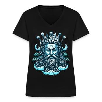 Poseidon Greek God Ancient Greece Mythology - Frauen-T-Shirt mit V-Ausschnitt - Schwarz - Vorne - Lela (165cm)