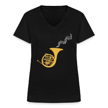 Hoornmusici - Vrouwen T-shirt met V-hals - zwart - Voor - Lela (165cm)