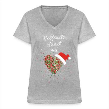 Helfende Hand mit Herz Ehrenamt Weihnachtsmotiv - Frauen-T-Shirt mit V-Ausschnitt - Grau meliert - Vorne - Lela (165cm)