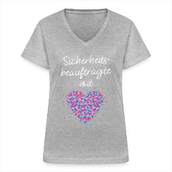 Sicherheitsbeauftragte mit Herz Brandschutz - Frauen-T-Shirt mit V-Ausschnitt - Grau meliert - Vorne - Lela (165cm)