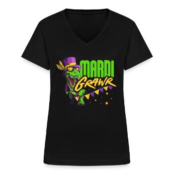 Mardi Grawr Mardi Gras Shenanigan Beans - T-shirt col V Femme - noir - Devant - Lela (165cm)