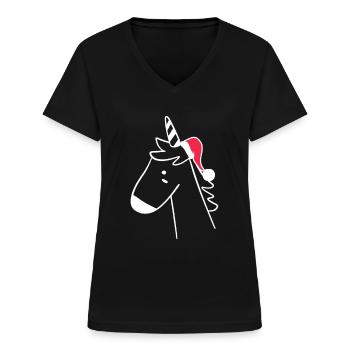 Licorne Chapeau de Noël Noël Sweet Xmax - T-shirt col V Femme - noir - Devant - Lela (165cm)