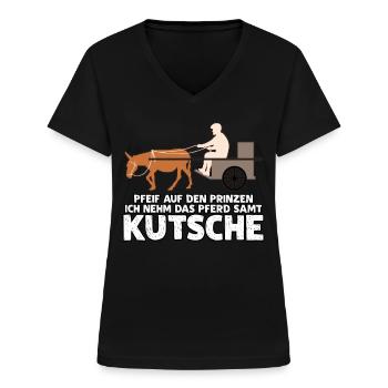 Kutsche Pferdekutsche Witz Kutscher - Frauen-T-Shirt mit V-Ausschnitt - Schwarz - Vorne - Lela (165cm)