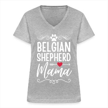Belgischer Schäferhund Mama - Frauen-T-Shirt mit V-Ausschnitt - Grau meliert - Vorne - Lela (165cm)
