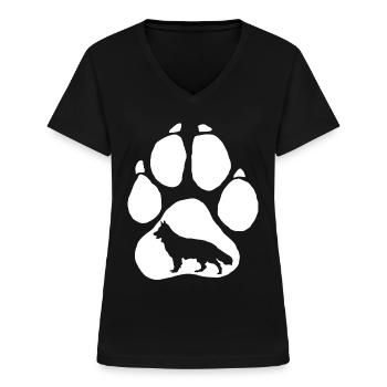 Schäferhunde Pfote Weisser Schäferhund - Frauen-T-Shirt mit V-Ausschnitt - Schwarz - Vorne - Lela (165cm)