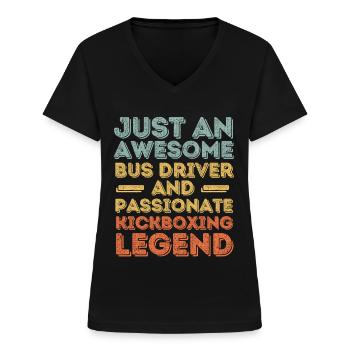 Busfahrer Kickboxen retro - Frauen-T-Shirt mit V-Ausschnitt - Schwarz - Vorne - Lela (165cm)