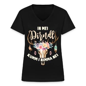Dirndl T-Shirt Trachten Outfit Damen Trachtenshirt - Frauen-T-Shirt mit V-Ausschnitt - Schwarz - Vorne - Lela (165cm)
