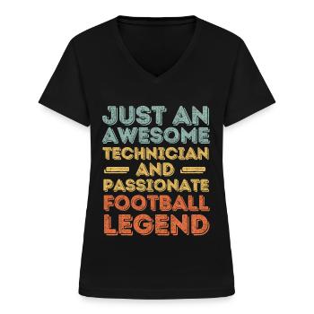 Technicien Football rétro - T-shirt col V Femme - noir - Devant - Lela (165cm)