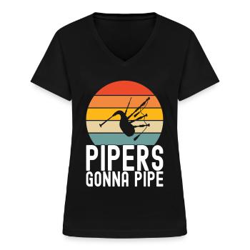 Dudelsack Dudelsackspieler - Frauen-T-Shirt mit V-Ausschnitt - Schwarz - Vorne - Lela (165cm)