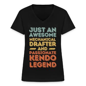 Technical draughtsman Kendo retro - Women's V-neck T-shirt - black - Front - Lela (165cm)