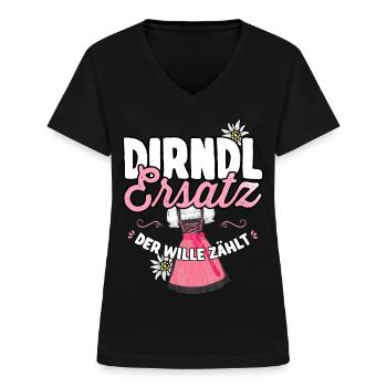 Tracht Ersatz Dirndl Shirt Damen Trachtenshirt - Frauen-T-Shirt mit V-Ausschnitt - Schwarz - Vorne - Lela (165cm)
