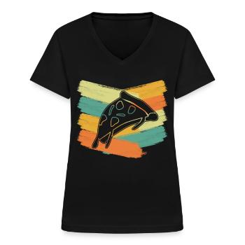 Pizza retro Pizzaria Pizzabäcker - Frauen-T-Shirt mit V-Ausschnitt - Schwarz - Vorne - Lela (165cm)