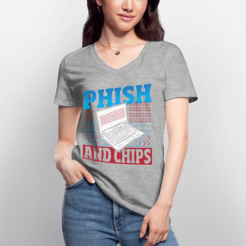 Phish and Chips Hacker Hacking Internet Network Frauen-T-Shirt mit V-Ausschnitt