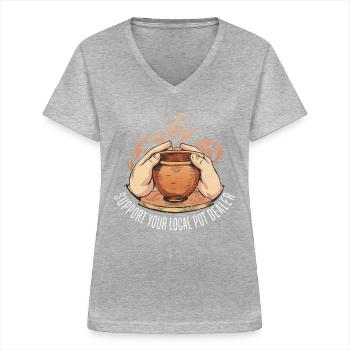 Töpfern Ton Töpferkurs Töpferei Getöpfert - Frauen-T-Shirt mit V-Ausschnitt - Grau meliert - Vorne - Lela (165cm)