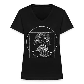 Knitting Knitter Knitting - Frauen-T-Shirt mit V-Ausschnitt - Schwarz - Vorne - Lela (165cm)