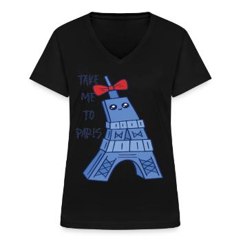 Paris niedlicher Eiffelturm Kawaii Pariser Souveni - Frauen-T-Shirt mit V-Ausschnitt - Schwarz - Vorne - Lela (165cm)