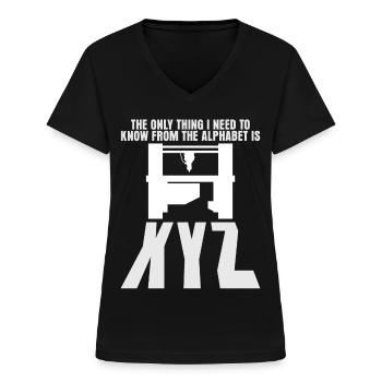 Fraiseuse CNC déchiquetée - T-shirt col V Femme - noir - Devant - Lela (165cm)