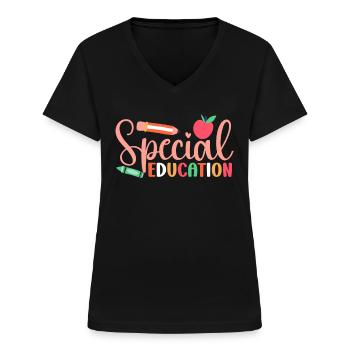 Profession d’éducateur spécialisé Enseignant en éducation spécialisée - T-shirt col V Femme - noir - Devant - Lela (165cm)