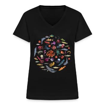 Fisch Saison Meeresbiologe - Frauen-T-Shirt mit V-Ausschnitt - Schwarz - Vorne - Lela (165cm)