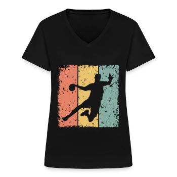 Handball retro - Frauen-T-Shirt mit V-Ausschnitt - Schwarz - Vorne - Lela (165cm)