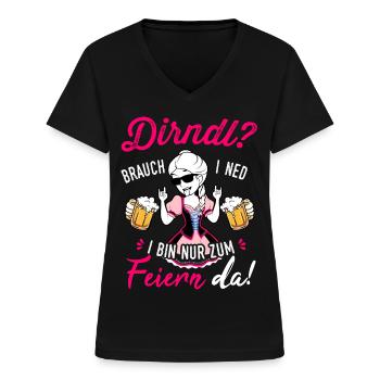 Trachtenshirt Damen Trachten T-Shirt Dirndl Outfit - Frauen-T-Shirt mit V-Ausschnitt - Schwarz - Vorne - Lela (165cm)