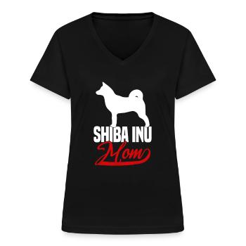 Shiba Inu Maman - T-shirt col V Femme - noir - Devant - Lela (165cm)