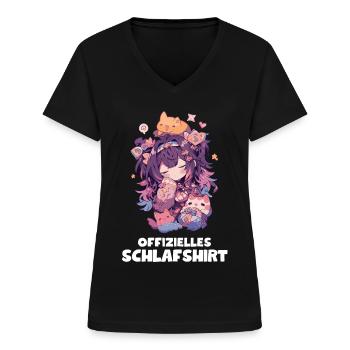 Lustiges Schlafshirt - Anime Pyjama für Mädchen - Frauen-T-Shirt mit V-Ausschnitt - Schwarz - Vorne - Lela (165cm)