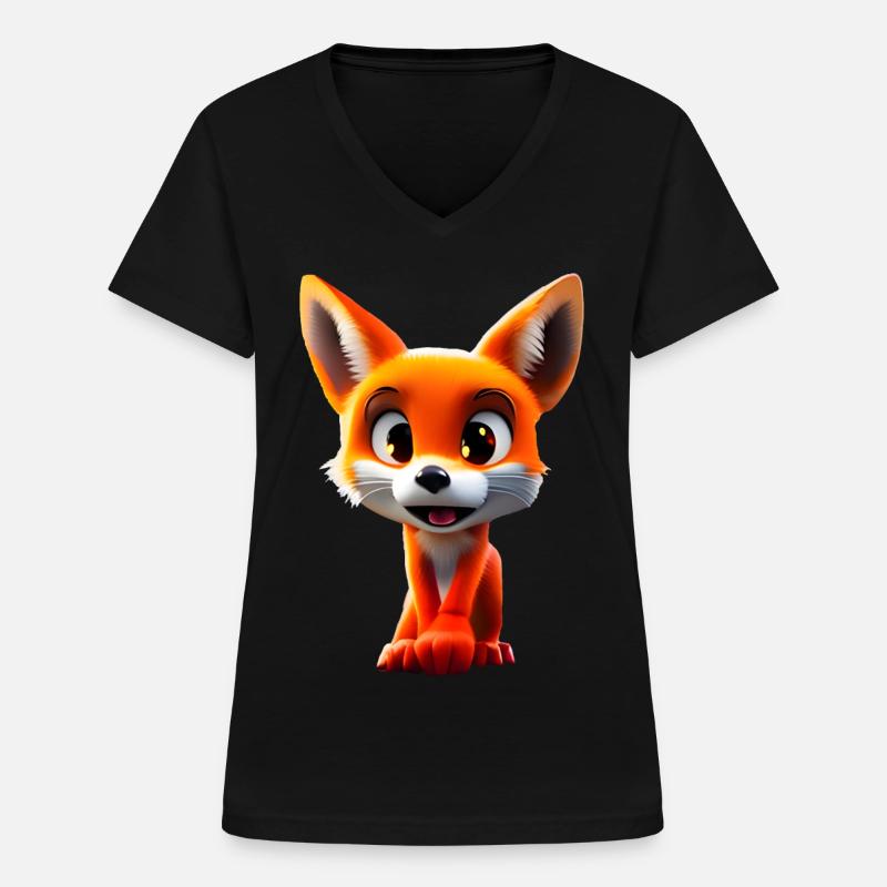 Fuchs mit großen Kulleraugen - Frauen-T-Shirt mit V-Ausschnitt - Schwarz