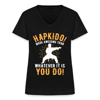Hapkido Arts Martiaux Mixtes Coréen - T-shirt col V Femme - noir - Devant - Lela (165cm)