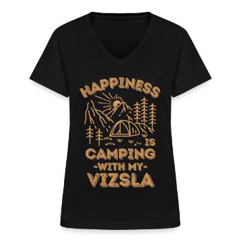 Camping with vizsla - Women's V-neck T-shirt - black - Front - Lela (165cm)