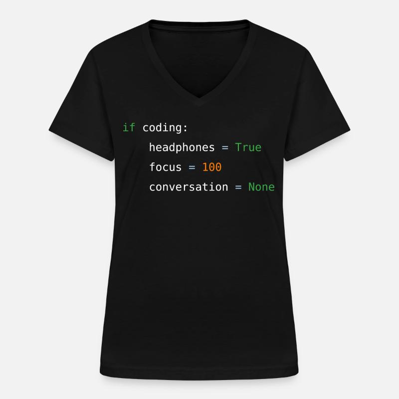 If coding headphones - Frauen-T-Shirt mit V-Ausschnitt - Schwarz